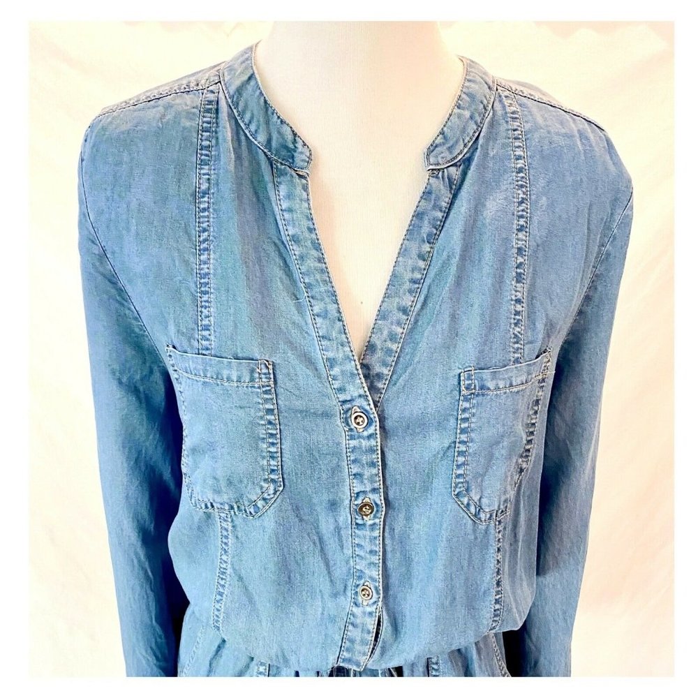 Fashion Nova Water Under The Bridge Chambray Button Front Romper Size Large - Picture 3 of 8